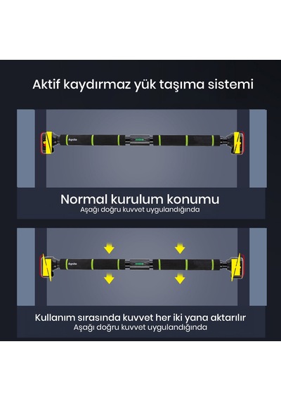 Agnite Gelişmiş Ayarlanabilir Kapı Aralığı Barfiks Çubuğu 70 110 Cm Kaymaz Tabanlı Yeşil