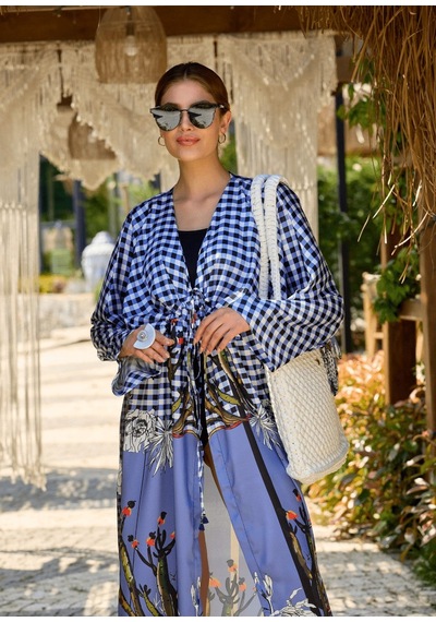 Mayovera Kimono Kaktüs Tasarım Mavi