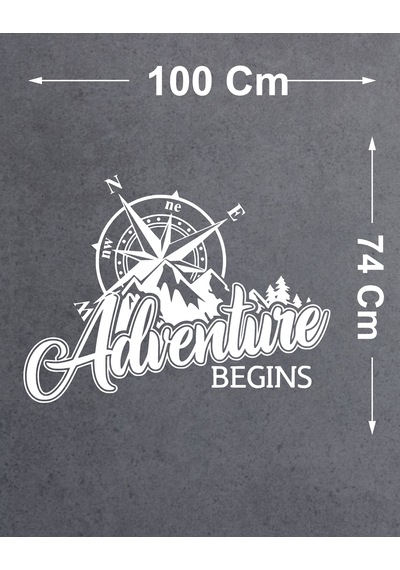 Adventure Begins Sticker - Araba Oto Motosiklet Karavan Araç Cam Sticker - 00344 100X74 Cm