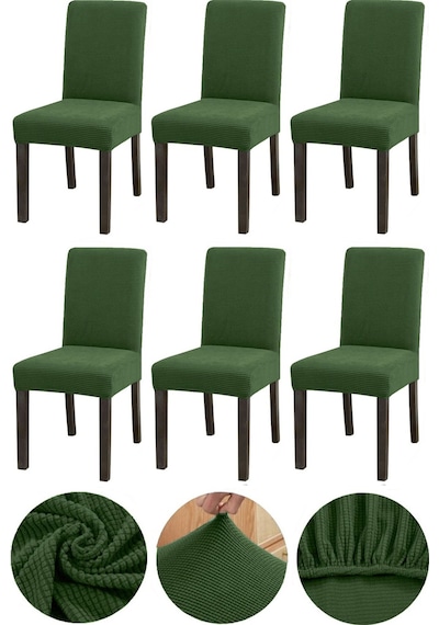 Bambu Nano Kumaş Likralı Yıkanabilir 6'lı Sandalye Kılıfı Lastikli Sandalye Örtüsü 6adet - Haki Yeşil