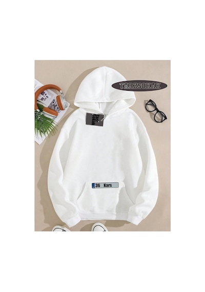 Tarzsokak Kapşonlu Sweatshirt Beyaz 36 Kars Özel Tasarım Plaka Detaylı