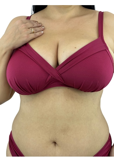 Büyük Beden Kaplı Toparlayıcısiyah Bikini Takım Bordo