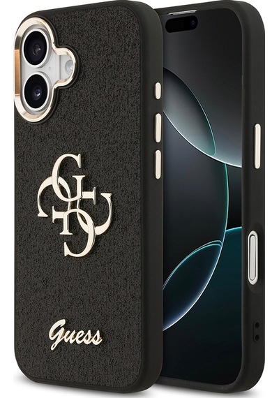 Apple Uyumlu iPhone 17 Kılıf Guess Lisanslı 4g Büyük Metal Kamera Çerçeveli Ve Logolu Glitter Kapak Siyah