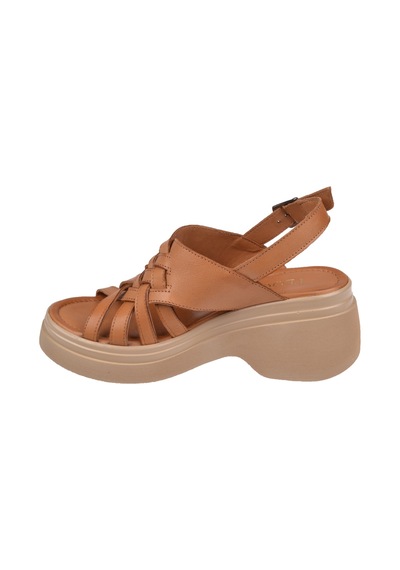 Floor Hakiki Deri Dolgu Taban Kadın Sandalet Mak-64021 Taba
