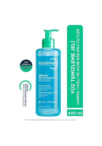 Bioderma Sebium Foaming Gel Karma, Yağlı ve Akneye Eğilimli Ciltler için Yüz Temizleme Jeli 400 ml