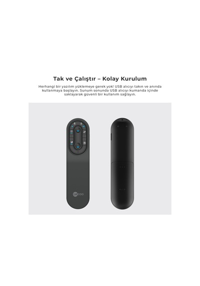 Lecoo SPT9614 Kablosuz 2.4 Ghz Dual Mod Uzaktan Mouse Kontrollü Sunum Kumandası Siyah
