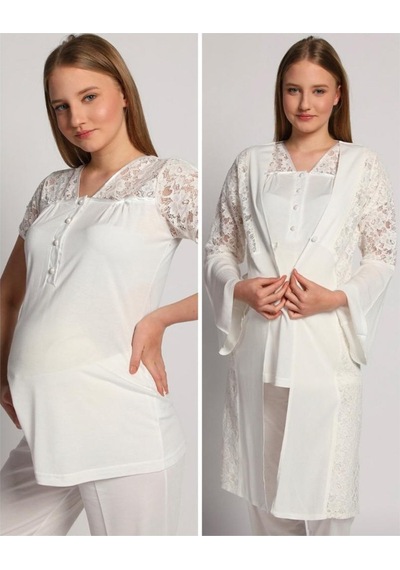Bone Club 4905 Krinkel Sabahlıklı Lohusa 3'Lü Pijama Sabahlık