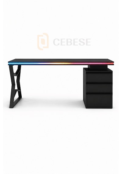 Bilgisayar Masası + Rgb Led - 170 65 77 Cm Kumandalı Ve Telefon Kontrollü Siyah