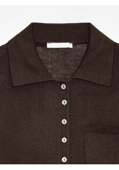 Dilvin 10874 Lyocell Karışımlı Polo Yaka Bluz-koyu Kahve