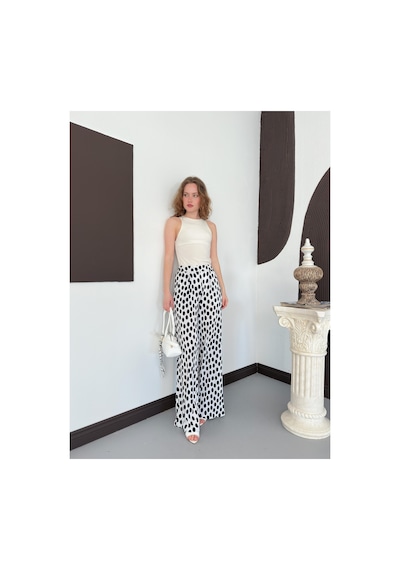 Verymoda Puantiyeli Plise Pantolon D3071 Topshow Krem