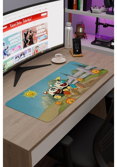 Cuphead Kaymaz Dikişli Kauçuk Oyuncu Mousepad V4 - 70x30 Xl Gaming Mouse Pad Fare Altlığı
