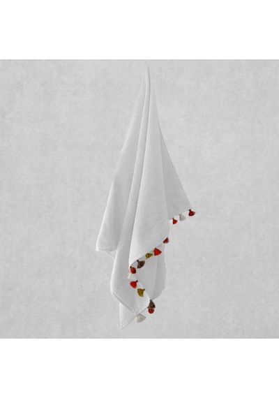 Püsküllü Yumuşak Pamuk Havlu Yüksek Emicili Vücut Havlusu 70x130 Cm Beyaz