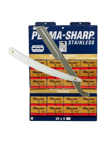 Permasharp Yaprak Jilet 100'lü Paket Ali Bıyıklı Ustura Beyaz Tıraş Seti