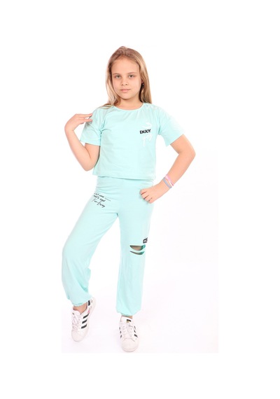 Toontoy Kids Toontoy Kız Çocuk Enjoy Yes Baskılı Eşofman Takım Mint Yeşili