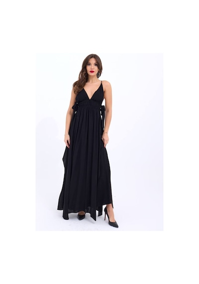 Fashion Cocktail İp Bağlama Askılı Yan Dekolteli Bağcık Fiyonk Pamuklu Maxi Uzun Tatil Beach Yazlık Elbise Siyah Fashion Cocktail İp Bağlama Askılı Yan Dekolteli Bağcık Fiyonk Pamuklu Maxi Uzun Tatil Beach Yazlık Elbise Siyah