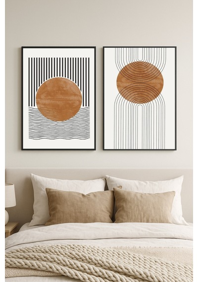 Velo 04 - Gerçek Cama Baskı Siyah Alüminyum Metal Çerçeveli 2'li Modern Cam Tablo