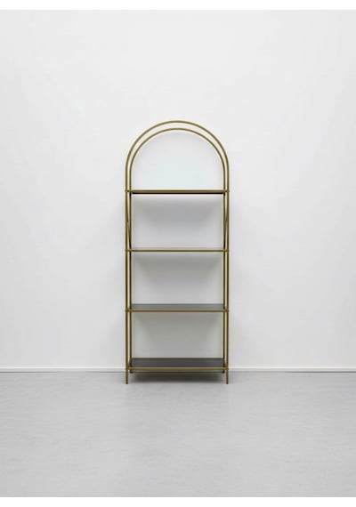 Noble Metal Kitaplık Dekoratif Kemerli 4 Raflı Salon Ve Ofis Rafı 70x180 Cm Altın