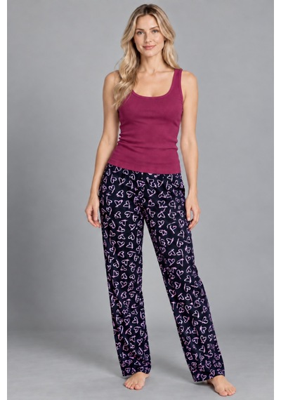 Womanandkids Night Bordo Kadın Çizgili Bluz Desenli Askılı Pijama Takımı
