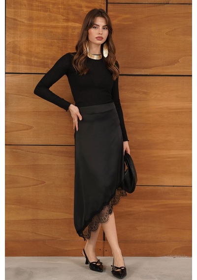 Verymoda Dantelli Asimetrik Etek D2951 Siyah