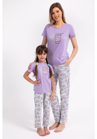 Arnetta Eat Sleep Coffee Repeat Lila Kadın Pijama Takımı 5274-28927 Lila