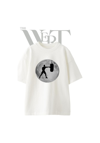 Thewert Boksor Ay Tasarım Baskılı Ünisex Beyaz Oversize T-shirt