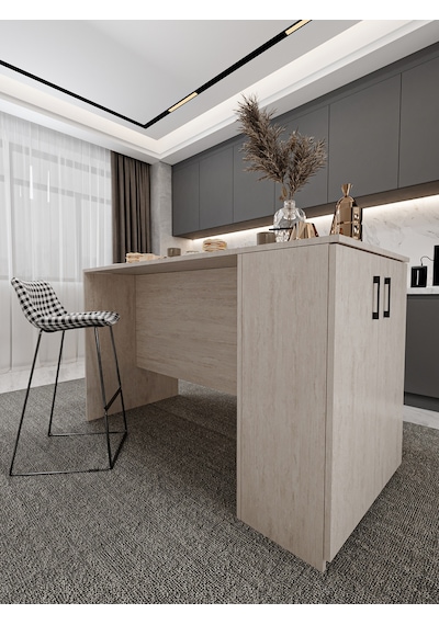 Asra Trend Mutfak Adası MA-04 %100 MDF Dolaplı Yemek ve Bar Masası Sidon