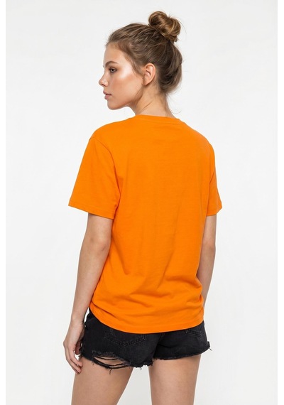 Shade Kadın Cotton Nakışlı Teddy Detaylı Bisiklet Yaka T-shirt 60382610 - Turuncu 2XL
