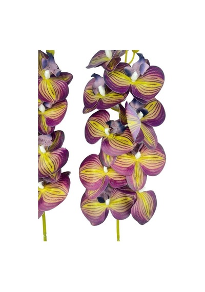 Yapay Çiçek Mor Sarı Çizgi Desenli Islak Orkide Gerçeksi Doku Uzun Dal 90 Cm Çok Renkli