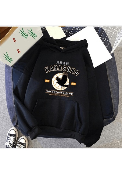 Haikyuu Karasuno Siyah Kapşonlu Sweatshirt