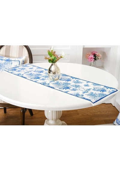 Festival Baskılı Kumaş Kreme Mavi Runner Kırlent Seti 3 Parça 135x50 Cm 1374 Kırmızı