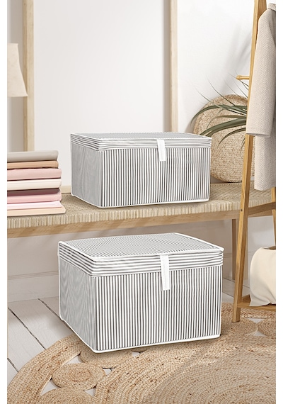 2'li Set Kapaklı Çok Amaçlı Hurç Saklama Kutusu Organizer Mini 40 X 30 X 26 Cm Gri Gri