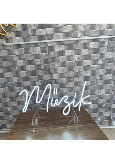 Müzik Yazılı Neon Tabela Beyaz