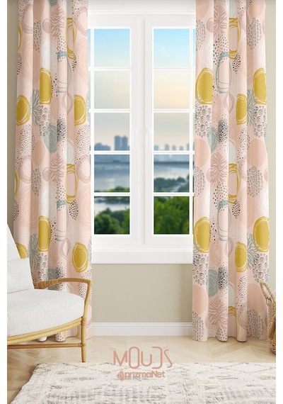 Xero Floral 1 Desenli Süet Oturma Odası Salon Fon Perde Baskılı Ekstrafor Büzgü 2 Kanat Prd-1081 Çok Renkli