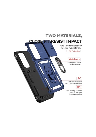 Samsung Galaxy S26 İle Uyumlu Kılıf Magnetik Standlı Kamera Korumalı Sürgülü Kapak Lacivert
