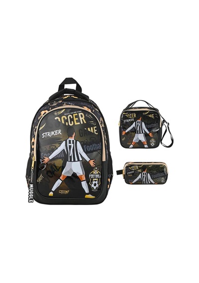 Muggle Mu-9140 İlkokul Sırt Çantası Soccer Game + Beslenme Çantası + Kalem Kutusu
