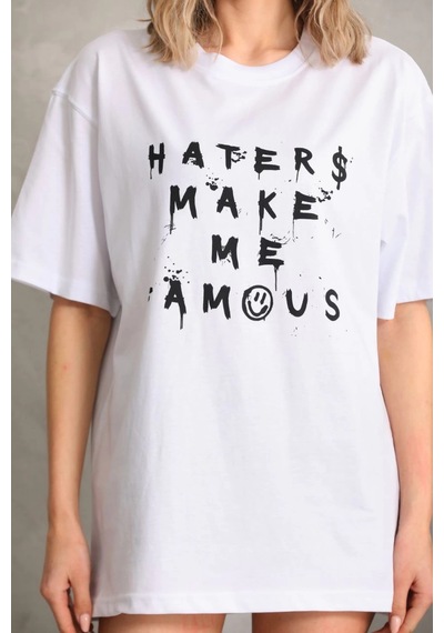 Primemagazam Kadın Ön Ve Arka Baskılı Oversize Kısa Kol T-shirt - Beyaz Çeşitli