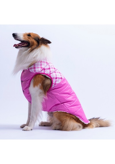 Pembe Plaid Ekose Desen Yelek Büyük Irk Köpek Yeleği Köpek Kıyafeti Köpek Yağmurluk