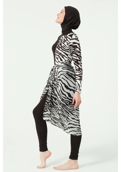 Alfasa Zebra Desenli Tulum Mayo Siyah