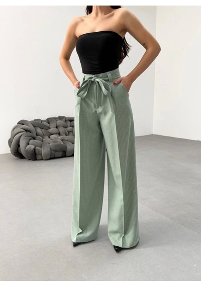 Defymoda Sante Çi Zgi Li Bel Kuşakli Palazzo Pantolon Mint