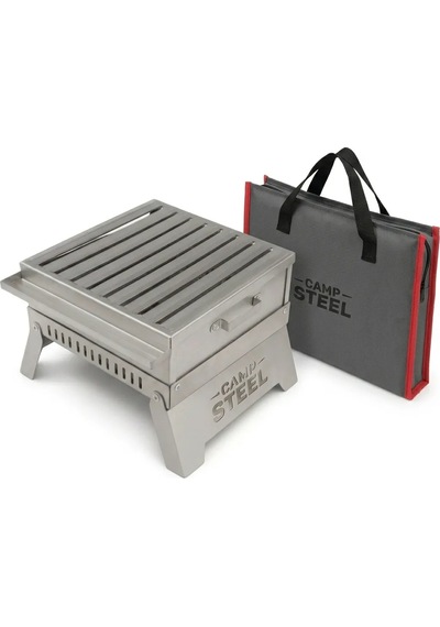 Campsteel Campsteel "motorcu Mangal" 1.2 Mm Paslanmaz Çelik Katlanır Mangal Seti 25x25 Cm Gri