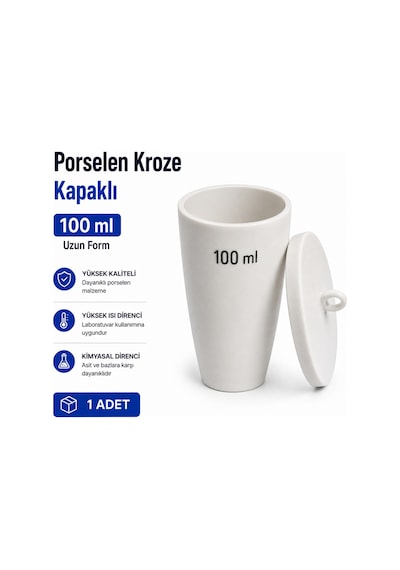 Porselen Kroze Kapaklı Uzun Form 100 ML 1 Adet