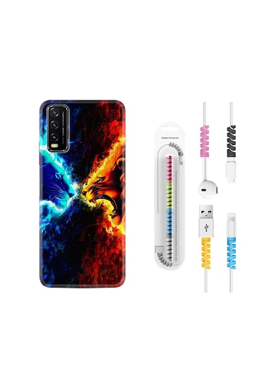 Vivo Y11S Kılıf Kablo Koruyuculu Red Blue Leon 1714