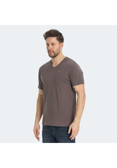 Slazenger KRAKKER Erkek V Yaka Kahve Tişört