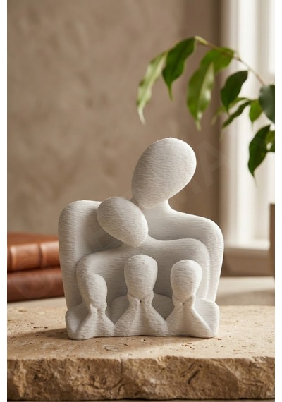 Minimalist Aile Biblosu Modern Dekoratif Anne Baba Ve Çocuklar Heykeli Beyaz Aile - Anne, Baba Ve 3 Çocuk - 858690790