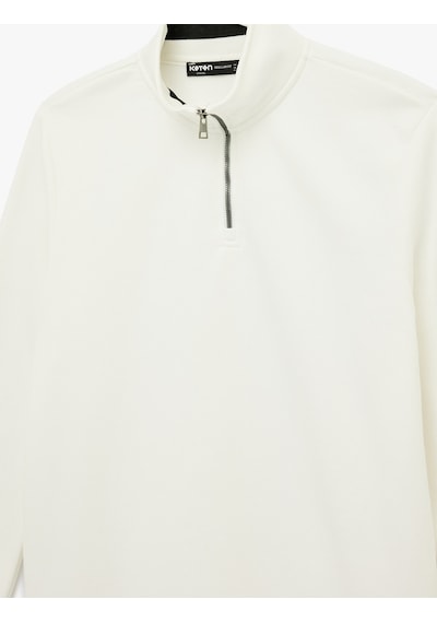 Koton Uzun Kollu Şardonlu Basic Yarım Fermuarlı Sweatshirt Beyaz 6wam70303mk Beyaz