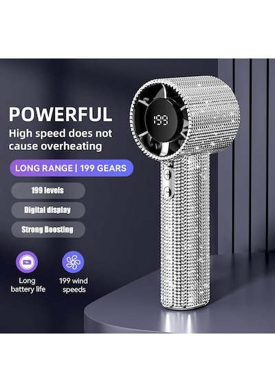 Çeşithane S5 Turbo Fan, Fırçasız Motorlu Şarjlı El Fanı, Dijital Ekranlı Taşınabilir Yüksek Hızlı Mi