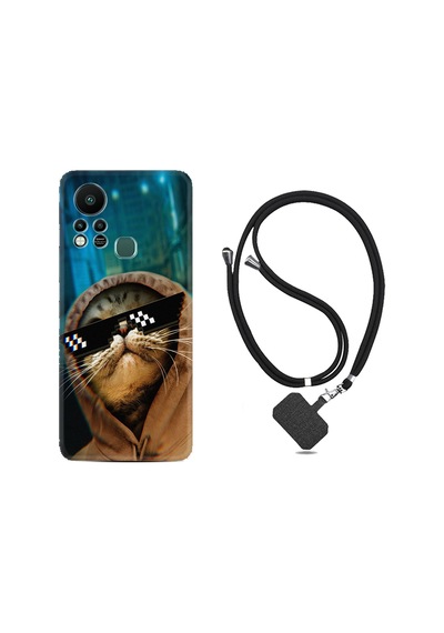Infinix Hot 11S Kılıf İpli Boyun Askılı Desenli Silikon Troll Cat 1897