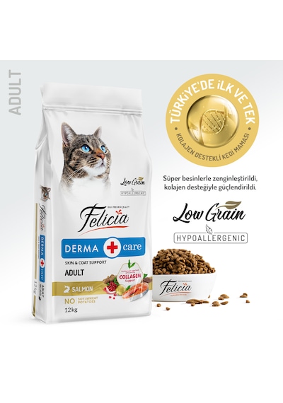 Felicia Derma Care Somonlu Düşük Tahıllı Yetişkin Kedi Maması 12 KG