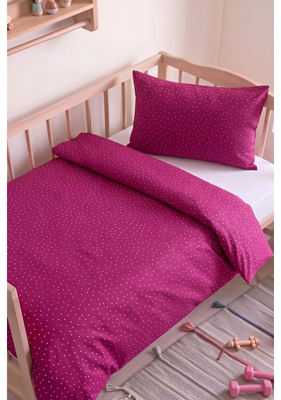 Mürdüm Pois Rosa %100 Pamuklu Bebek Nevresim Takımı