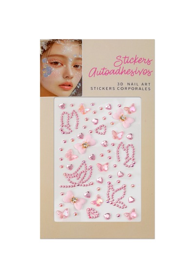 Pembe Kelebek Ve Fiyonk Detaylı 3d Kristal Yüz & Tırnak Sticker Seti